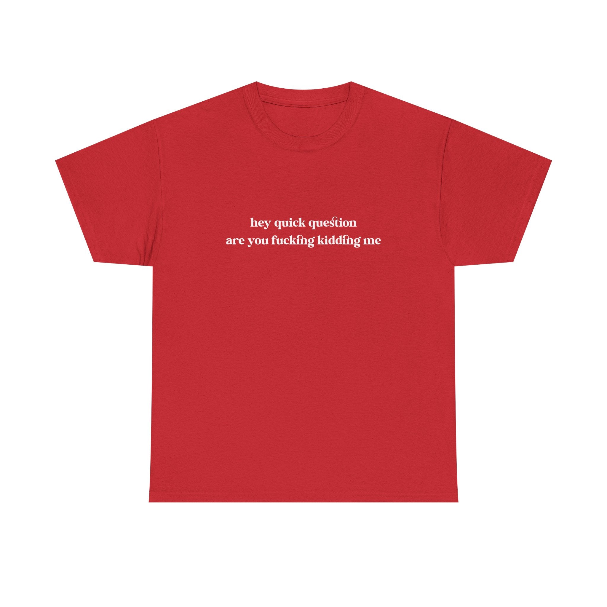 Funny Graphic Tee — “hey quick question are you fucking kidding me” Slogan T‑Shirt