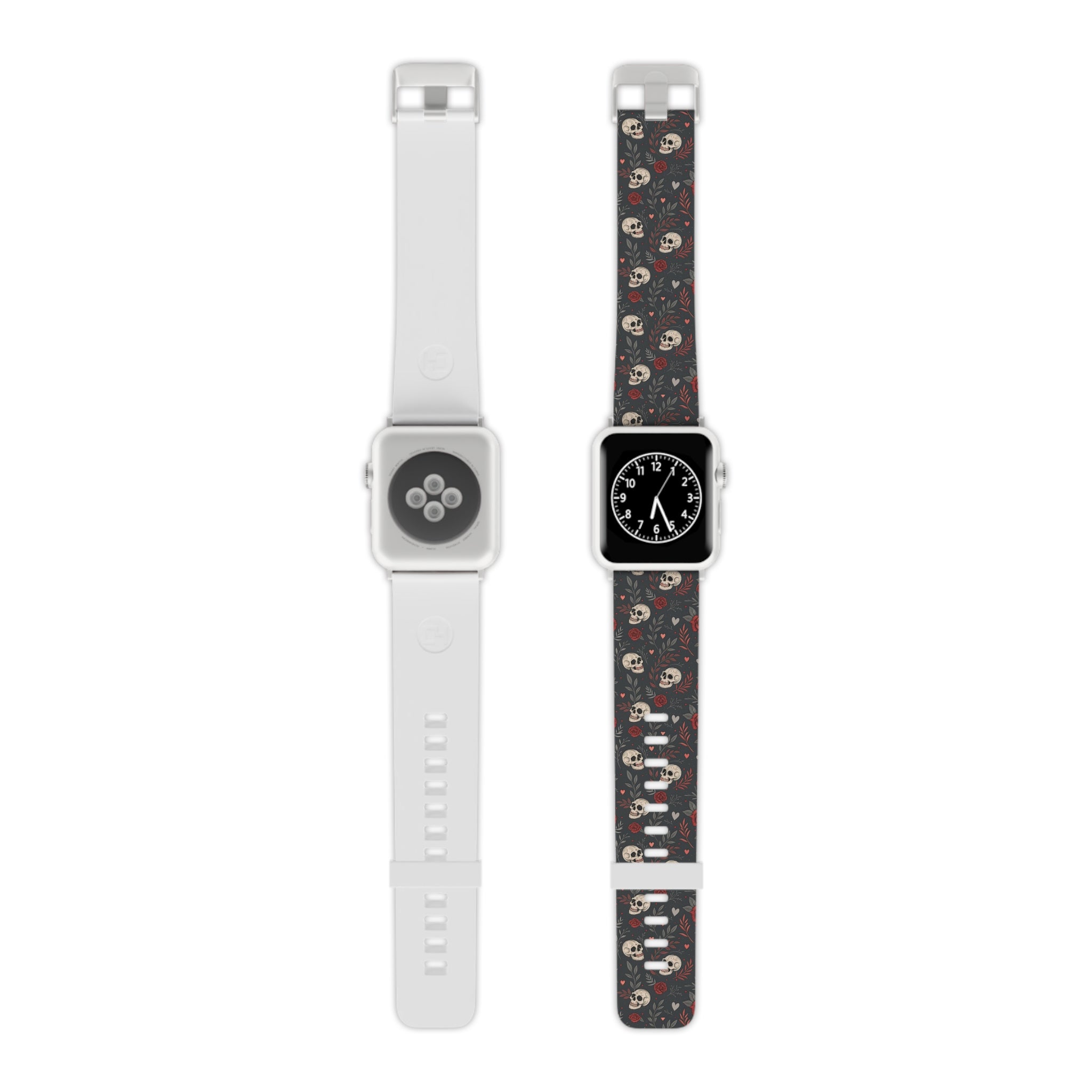 Skull & Roses Apple Watch Band — Gothic Floral Silicone Strap