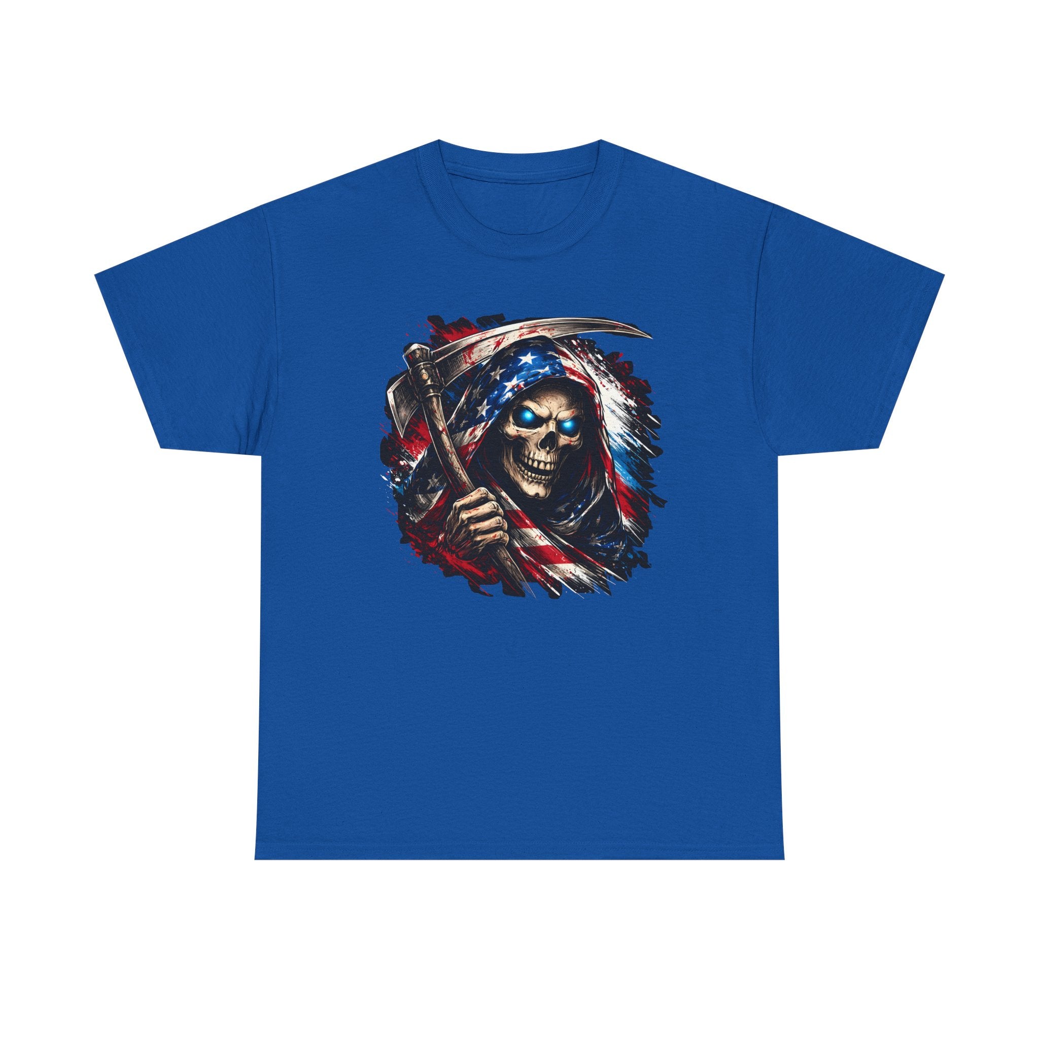 Skull Reaper T-Shirt — American Flag Grim Reaper Graphic Tee