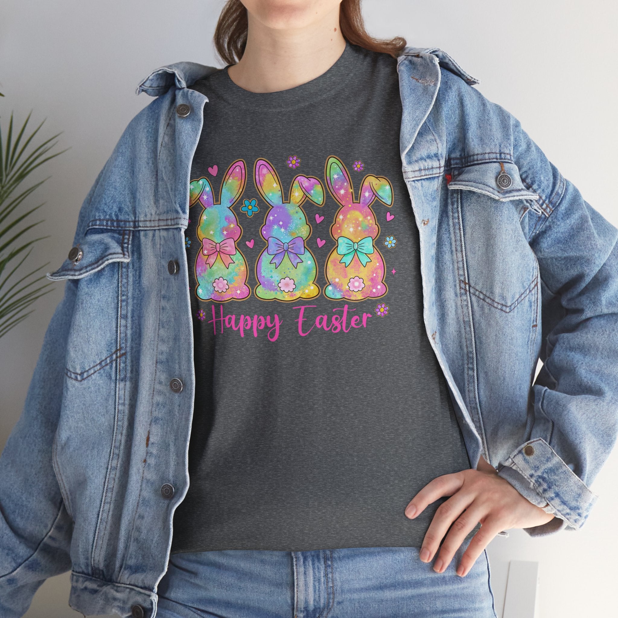 Easter Bunny Trio T-Shirt — Pastel "Happy Easter" Graphic Tee