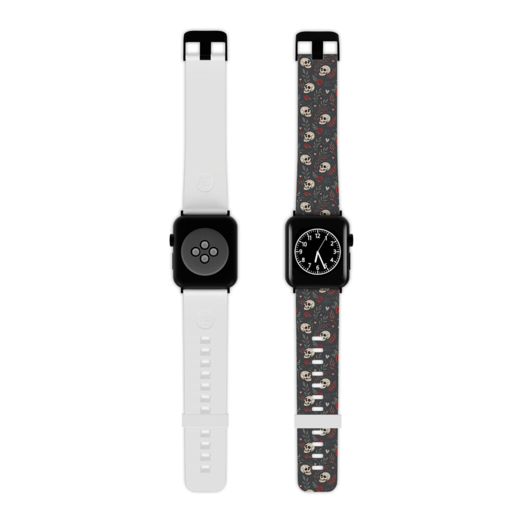 Skull & Roses Apple Watch Band — Gothic Floral Silicone Strap