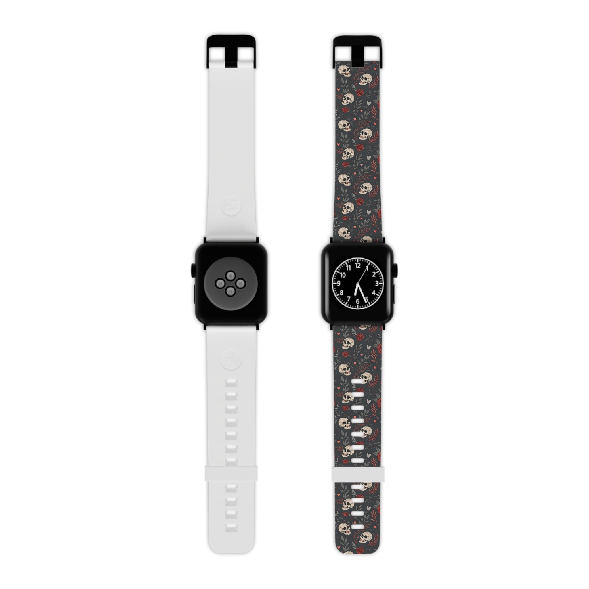 Skull & Roses Apple Watch Band — Gothic Floral Silicone Strap