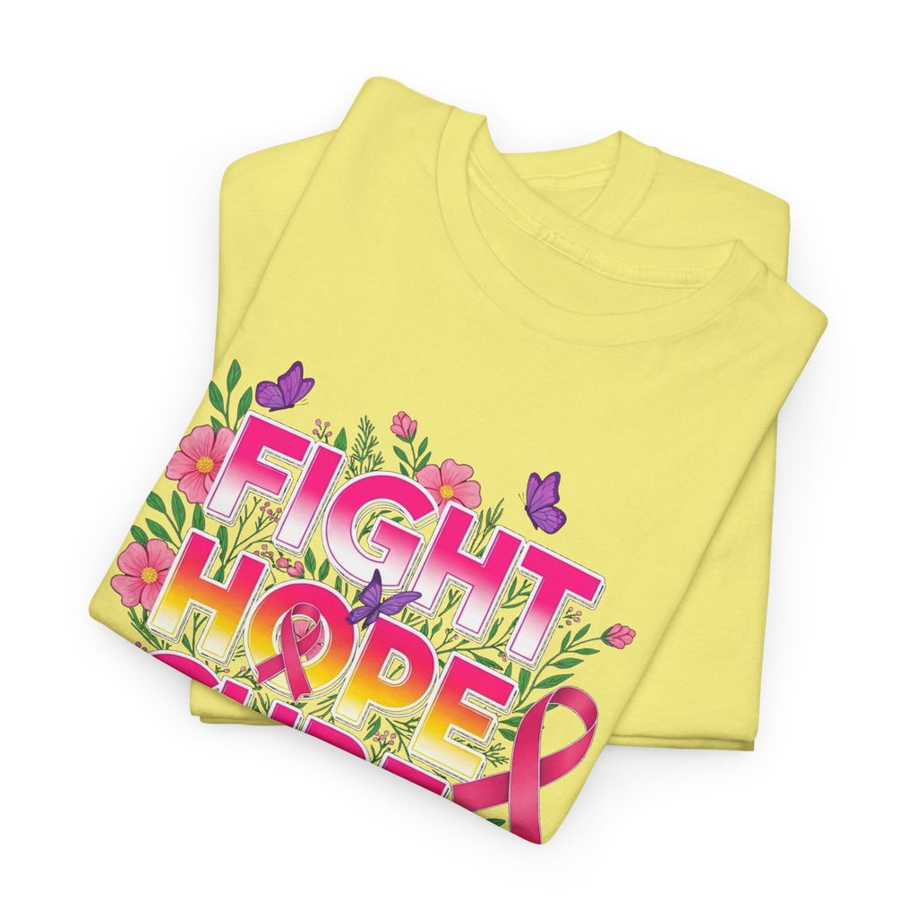 Breast Cancer Awareness Tee – "Fight Hope Cure" Pink Ribbon Floral Shirt