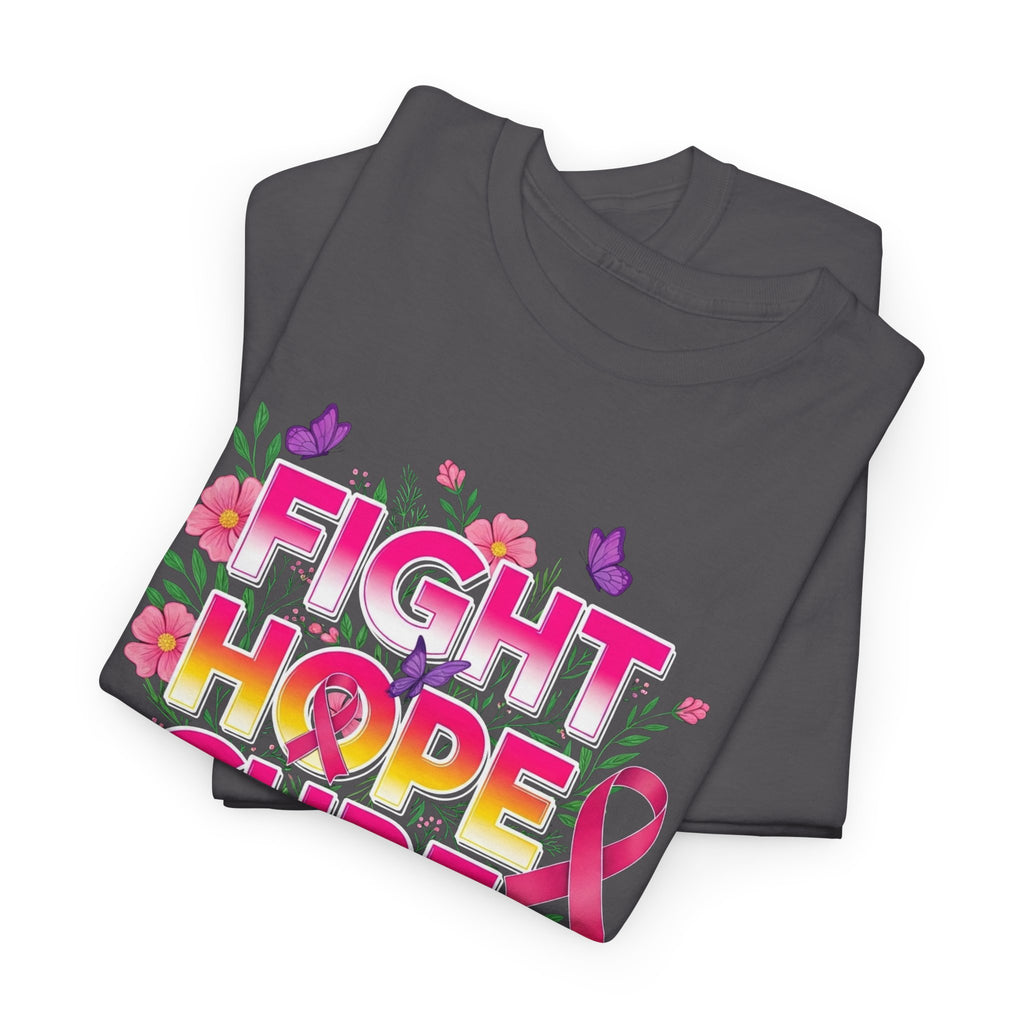 Breast Cancer Awareness Tee – "Fight Hope Cure" Pink Ribbon Floral Shirt