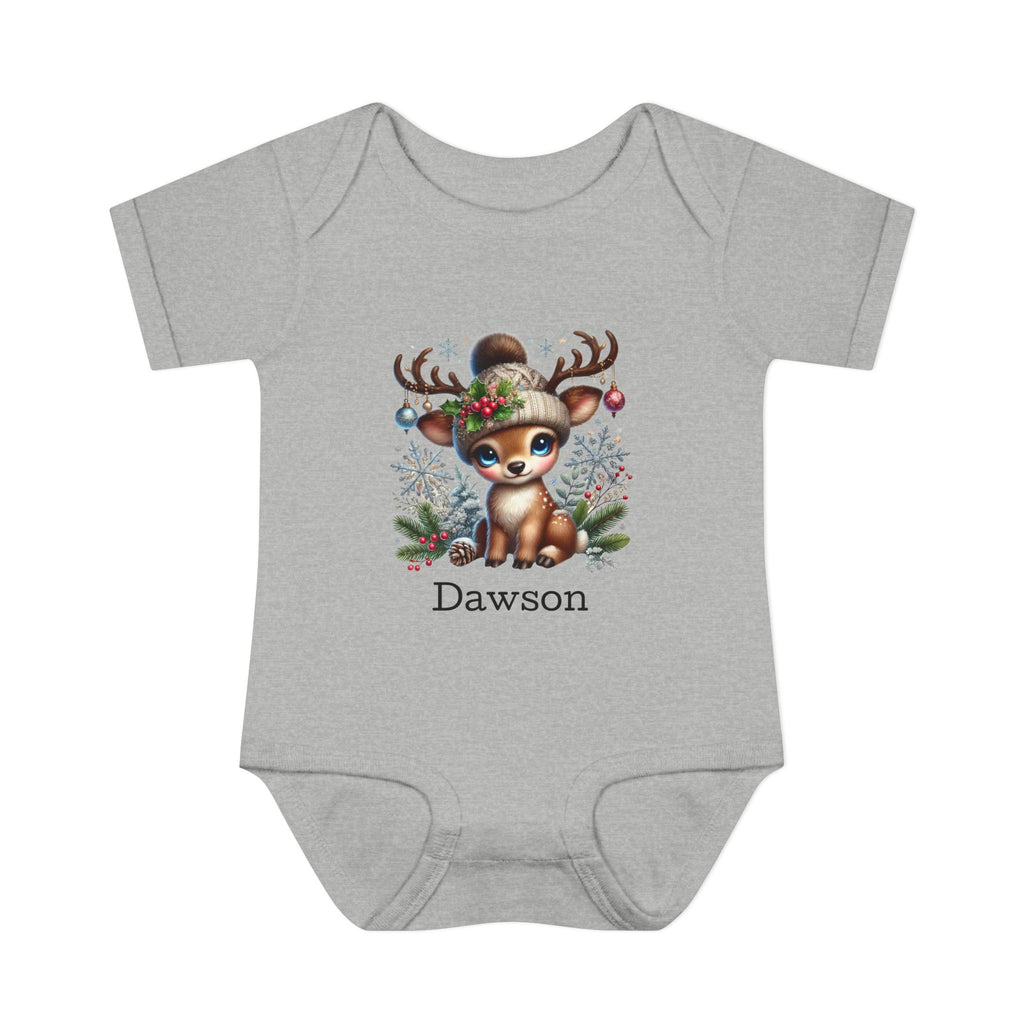 Personalized Festive Deer Baby Bodysuit — | Custom Name Infant One Piece