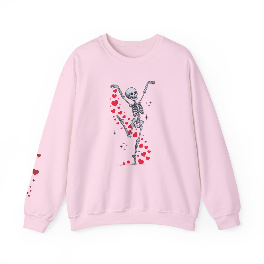 Skeleton Ballet Crewneck Sweatshirt — Dancing Skeleton with Hearts Sleeve