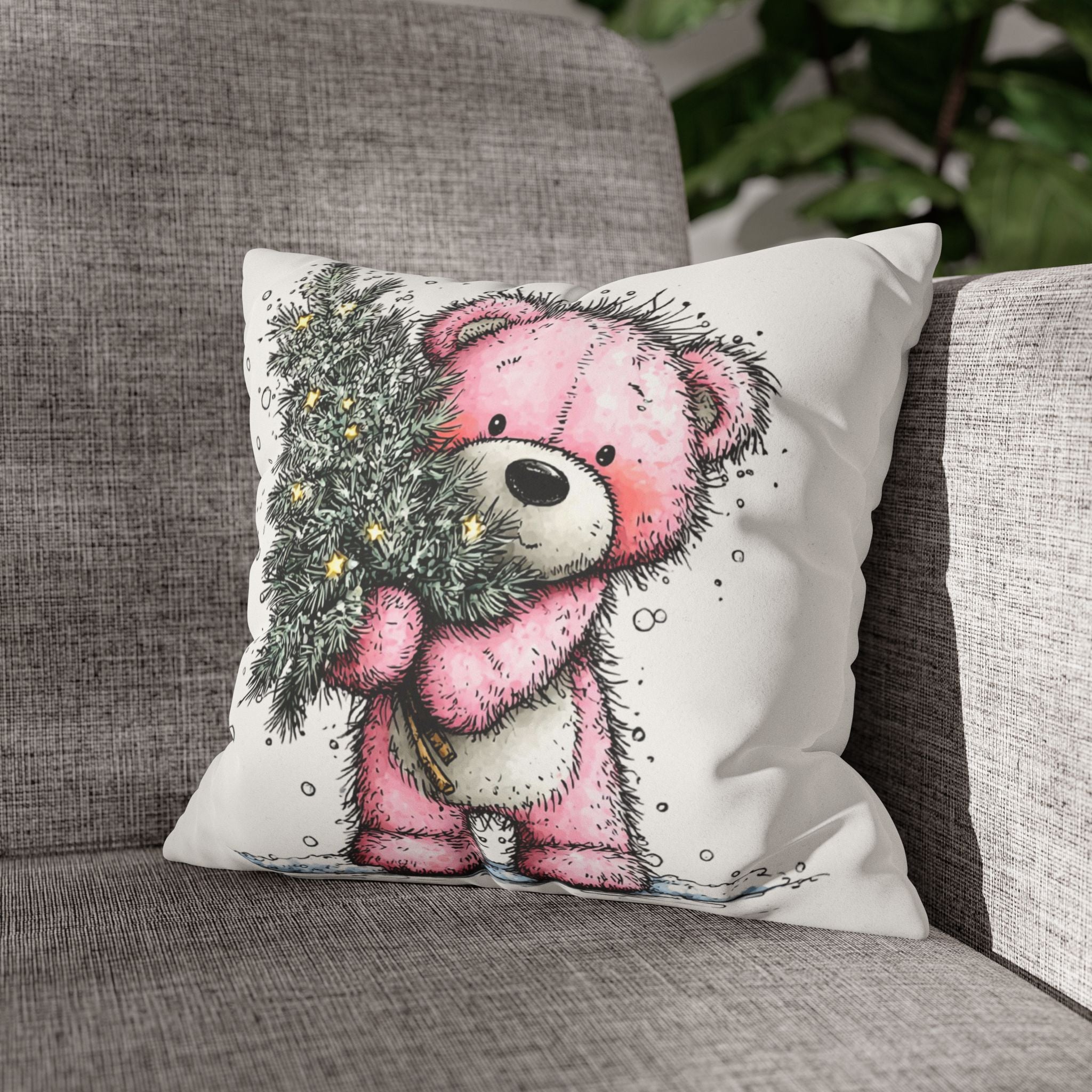 Christmas Bear Faux Suede Pillowcase