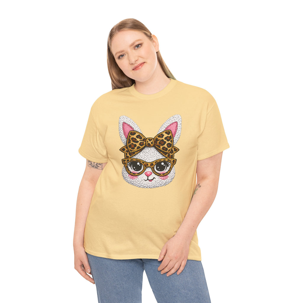 Sassy Easter Bunny Leopard Bow & Glasses T-Shirt