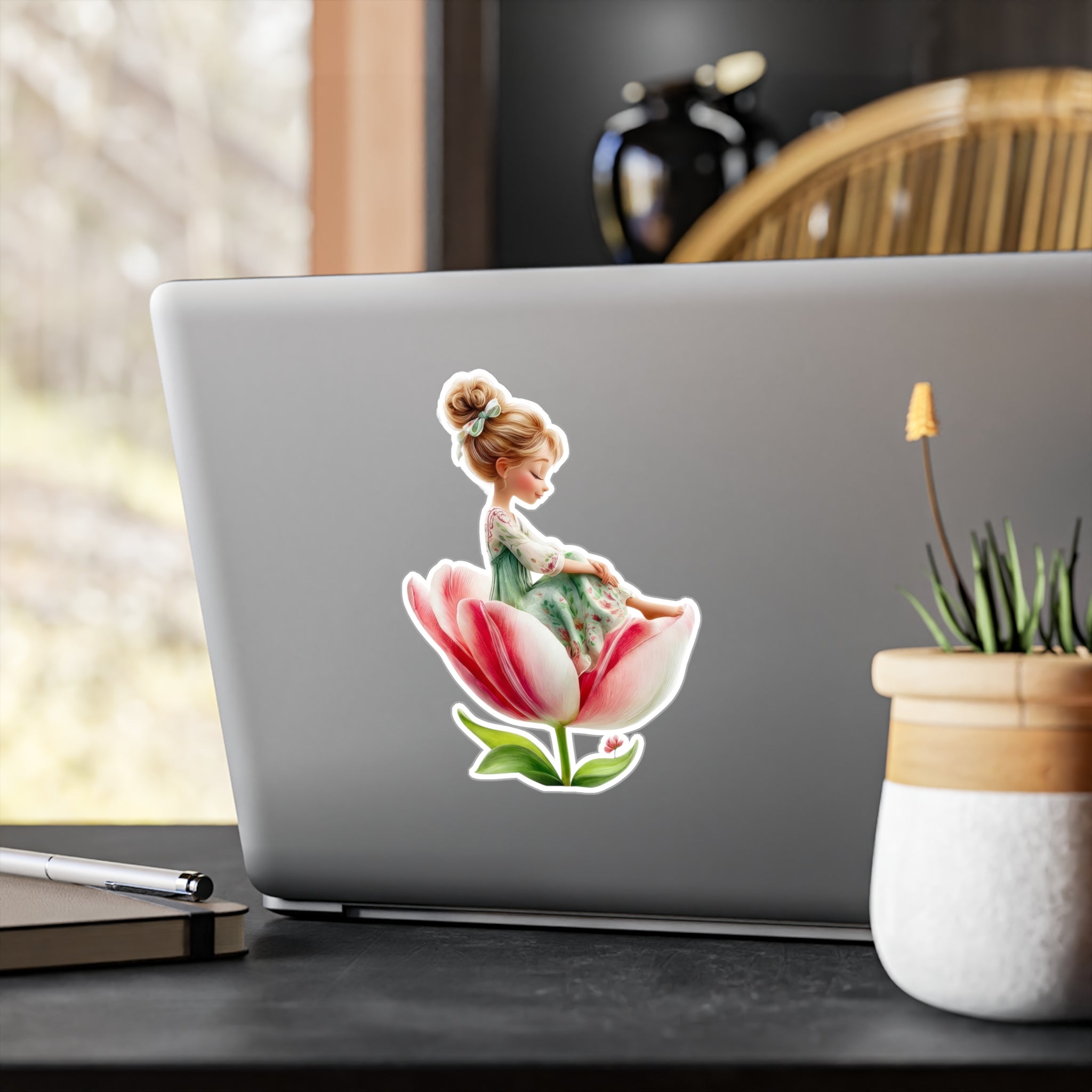 Floral Fairy Girl Kiss-Cut Vinyl Sticker — Cute Tulip Decal for Laptops, Water Bottles & Windows