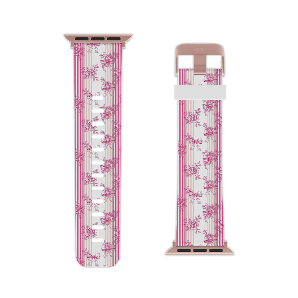 Pink Floral Stripe Bows Apple Watch Band