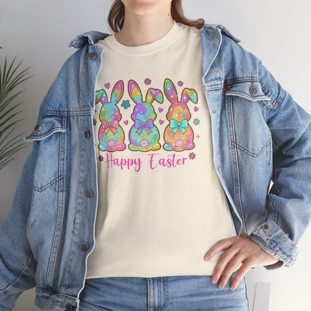 Easter Bunny Trio T-Shirt — Pastel "Happy Easter" Graphic Tee