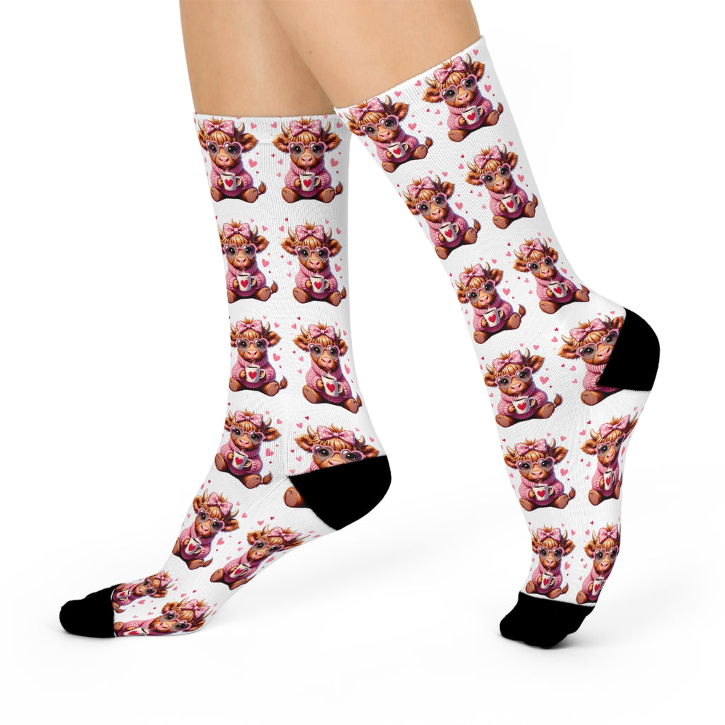 Cute Cow Crew Socks — Cushioned Comfort Socks with Floral Cow Pattern
