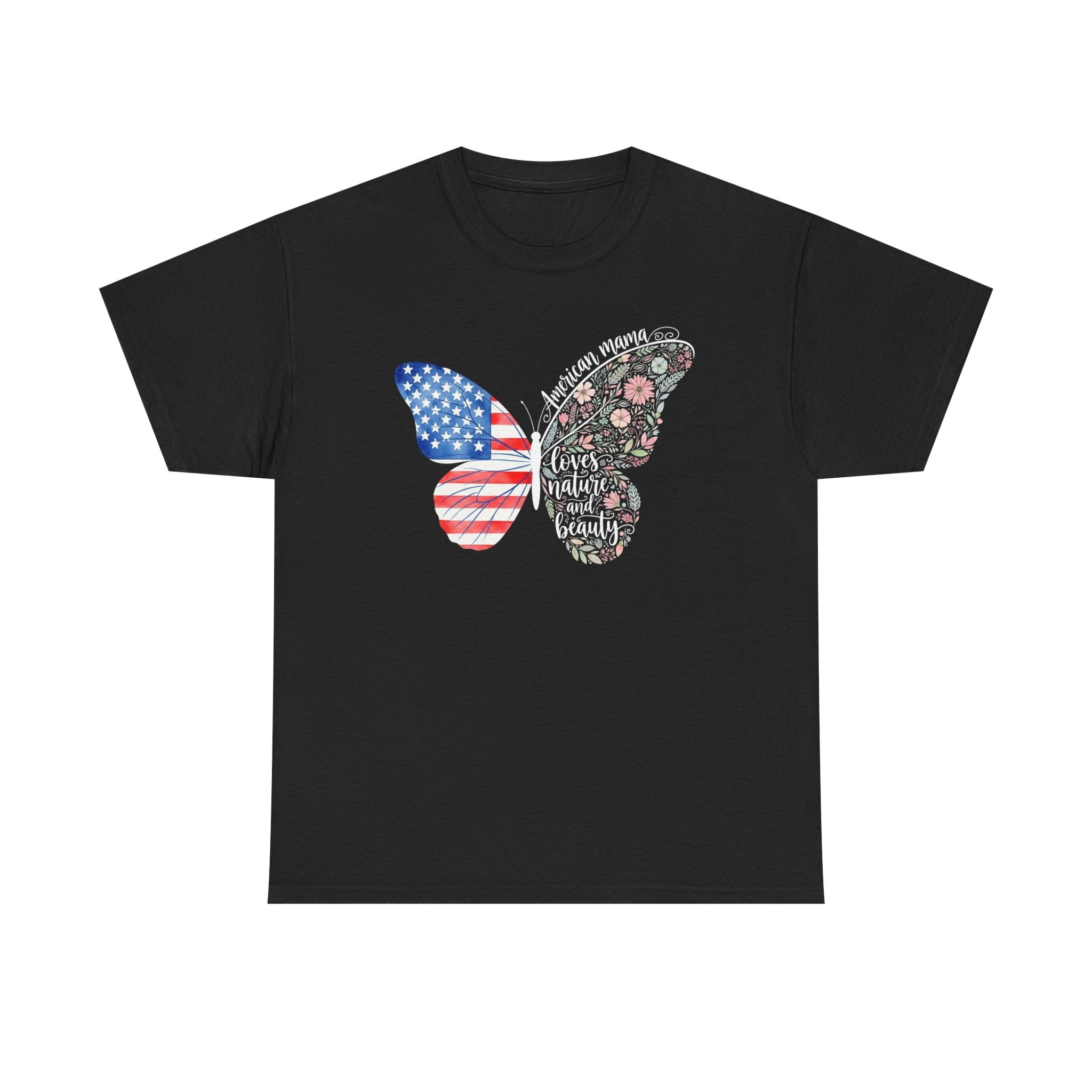 Butterfly Flag T-Shirt — American Mama Flag & Floral Wings Graphic Tee