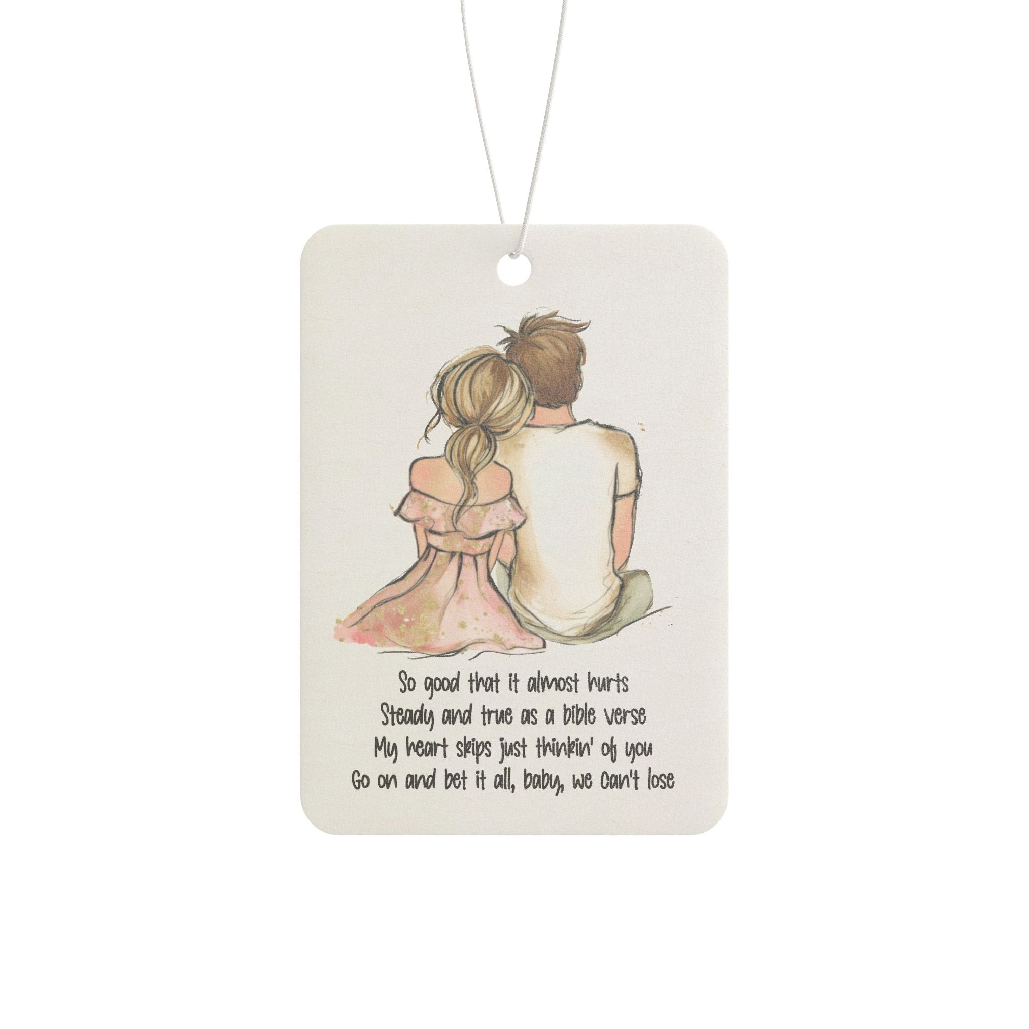 Car Air Freshener — Romantic Couple Illustration with Personalization, Valentine’s Day Gift for Her/Him