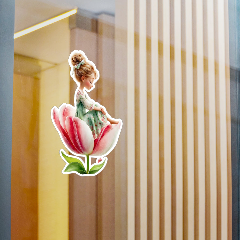 Floral Fairy Girl Kiss-Cut Vinyl Sticker — Cute Tulip Decal for Laptops, Water Bottles & Windows