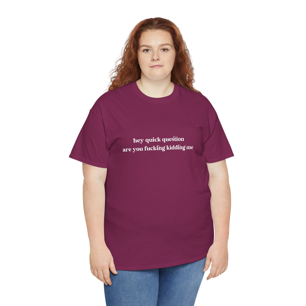 Funny Graphic Tee — “hey quick question are you fucking kidding me” Slogan T‑Shirt
