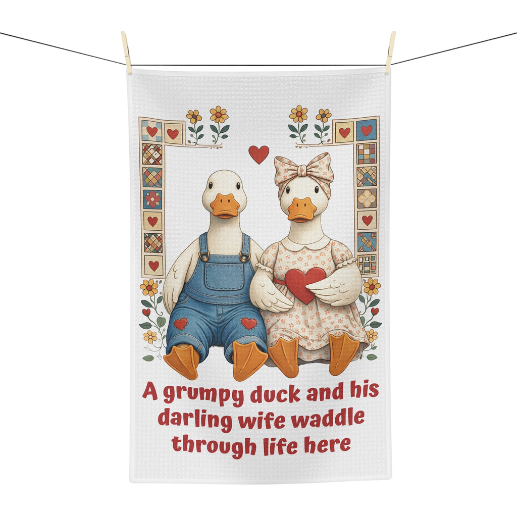 Cute Farmhouse Duck Couple Personalized Tea Towel