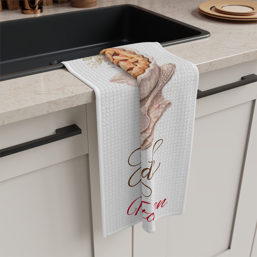 Microfiber Tea Towel — "Love Is Homemade" Rustic Pie Kitchen Towel (Personalize)