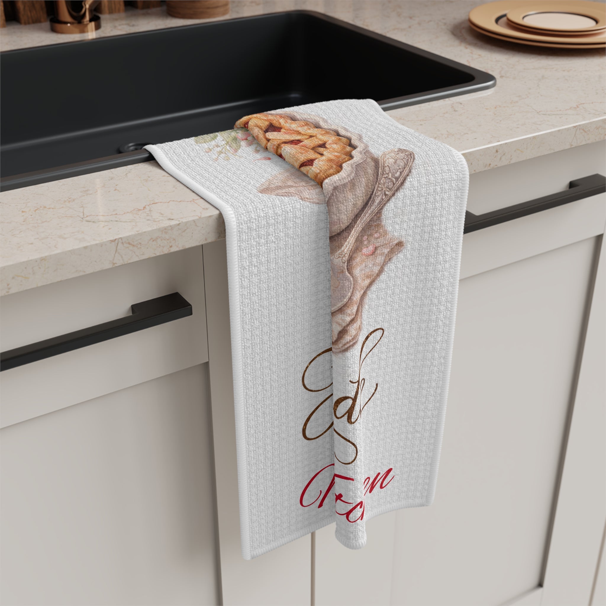 Microfiber Tea Towel — "Love Is Homemade" Rustic Pie Kitchen Towel (Personalize)