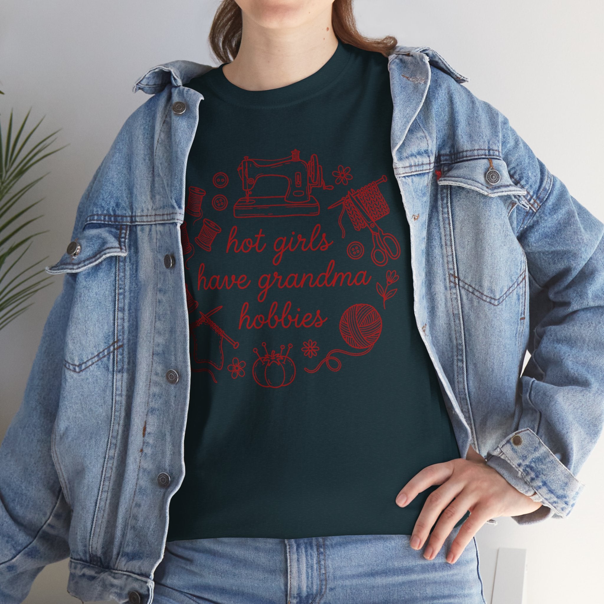 "Hot Girls Have Grandma Hobbies" Retro Sewing & Crafts Tee