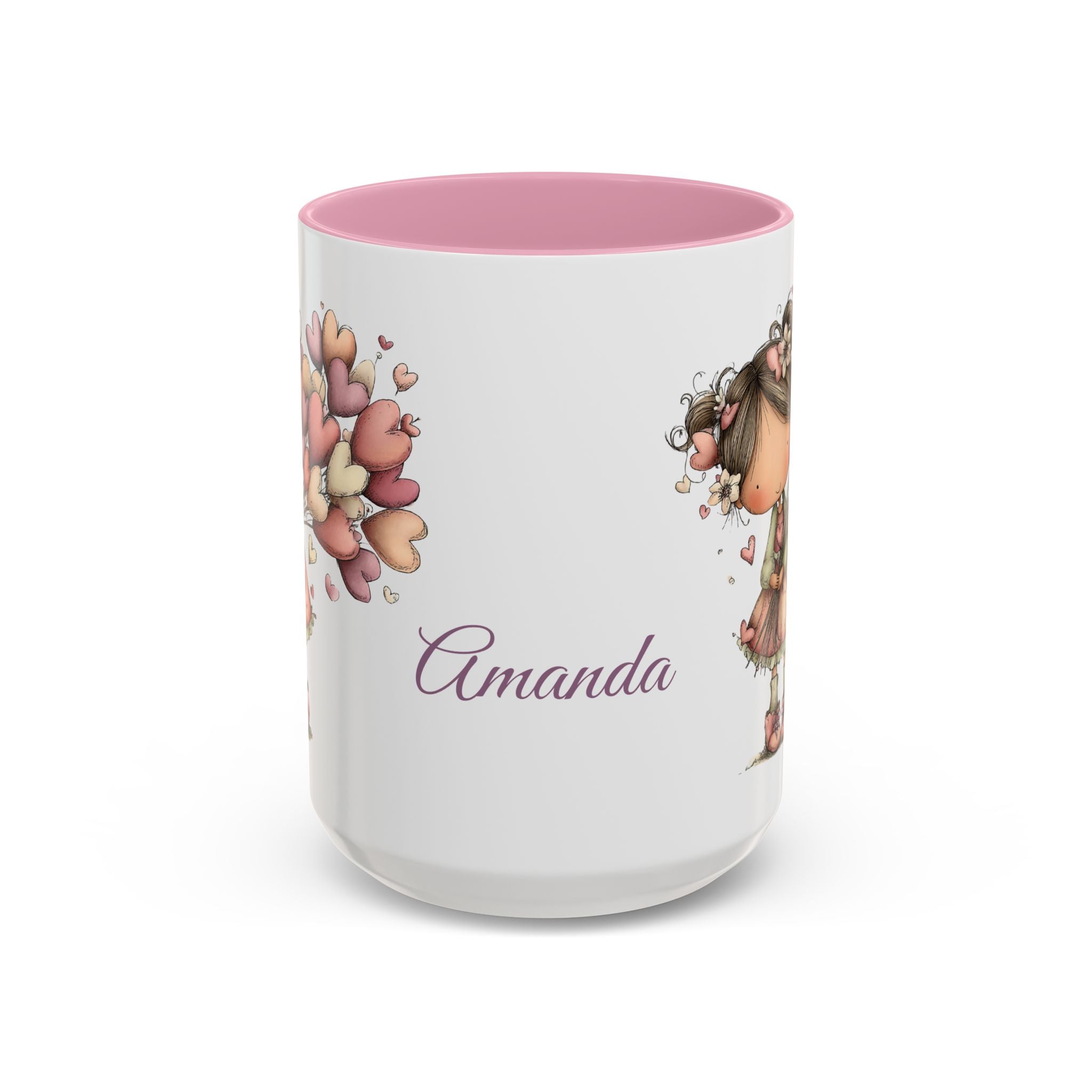 Personalized Heart Girl Mug — Cute Name Coffee Cup (11oz/15oz)