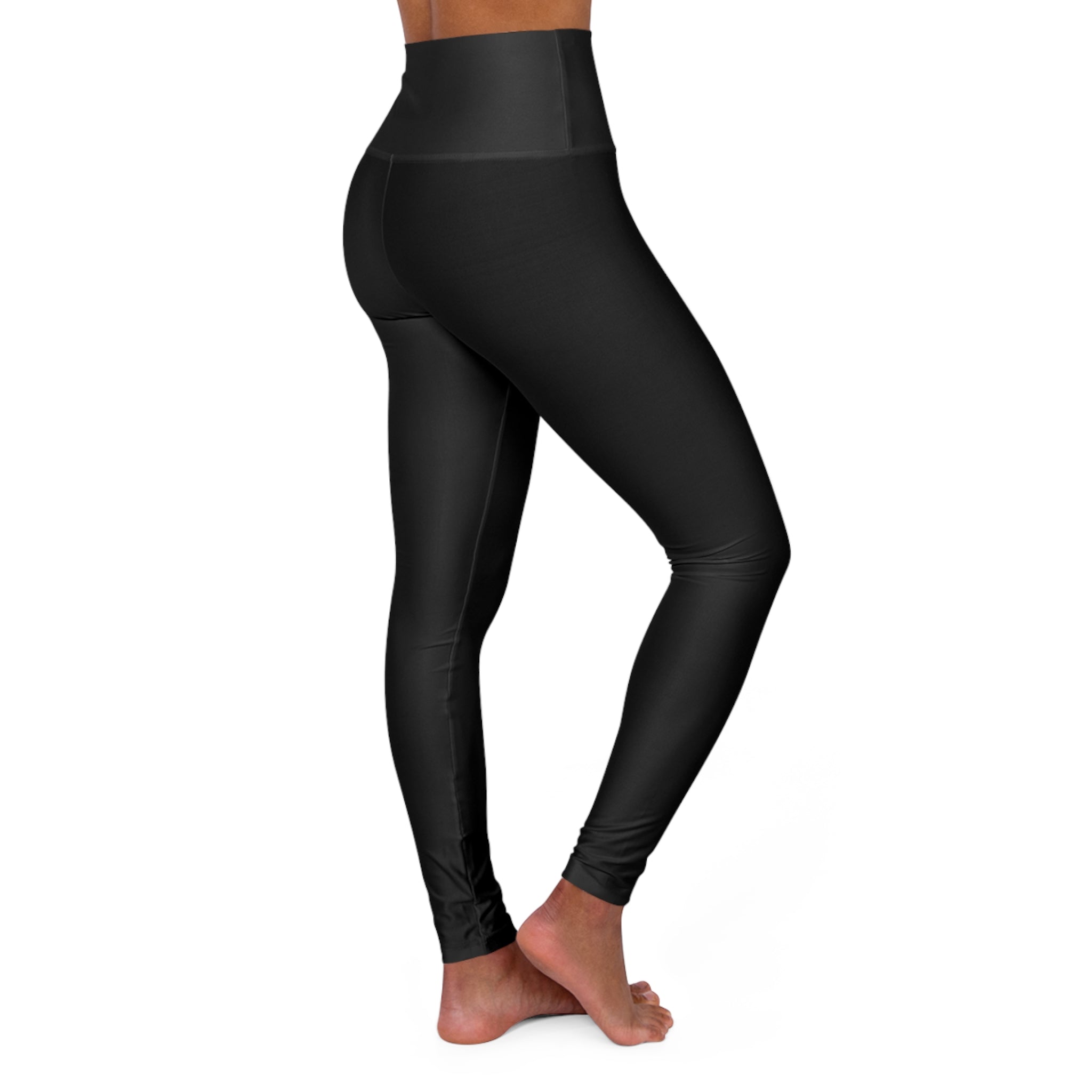 High-Waisted Yoga Leggings — Black with Red Script Love And Rose Side Graphic