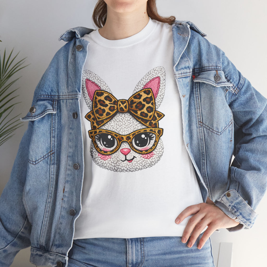 Sassy Easter Bunny Leopard Bow & Glasses T-Shirt