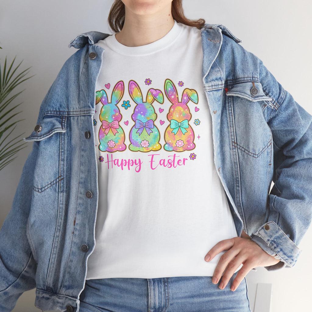 Easter Bunny Trio T-Shirt — Pastel "Happy Easter" Graphic Tee