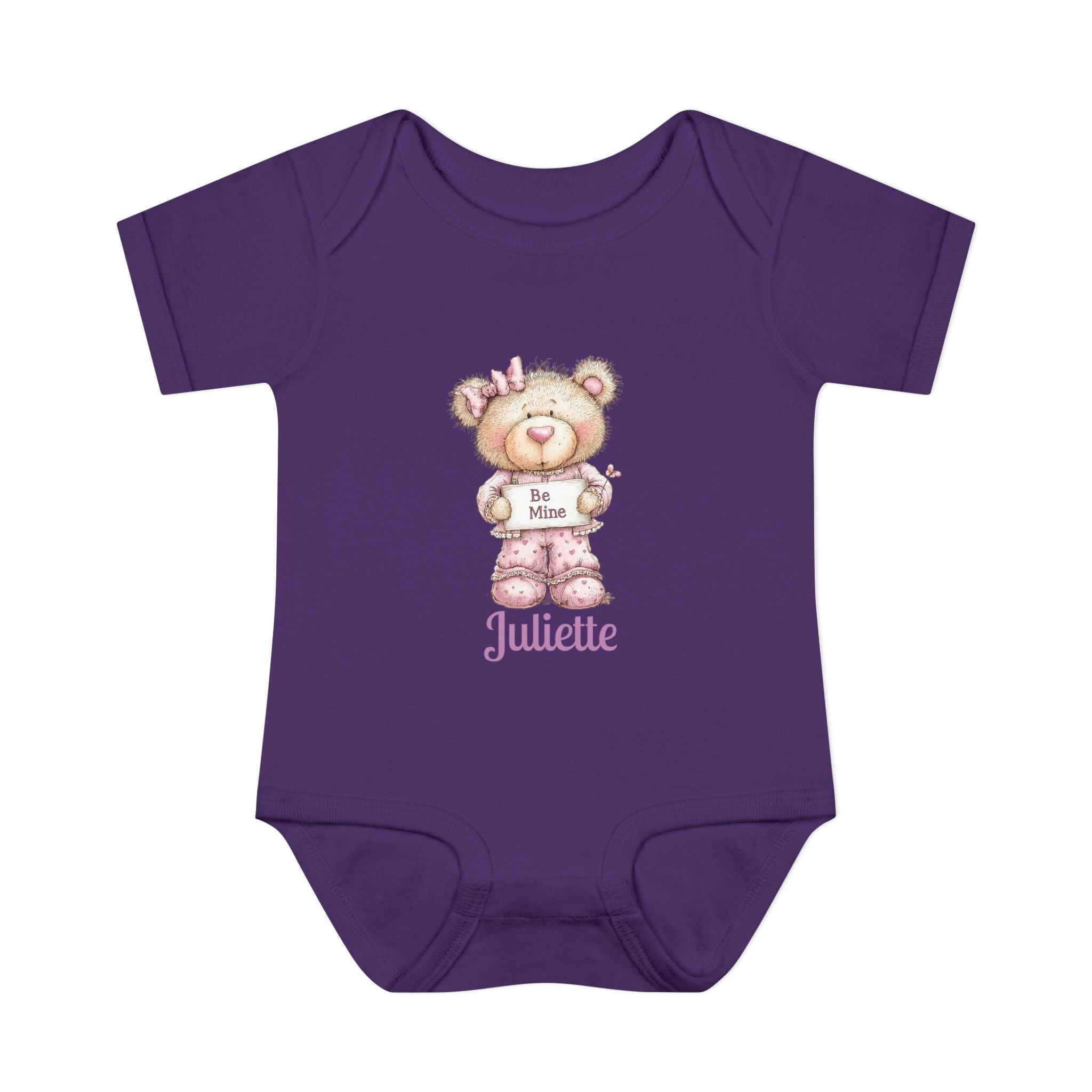 Personalized Baby Bodysuit - Cute Bear “Be Mine” Valentine Onesie with Name