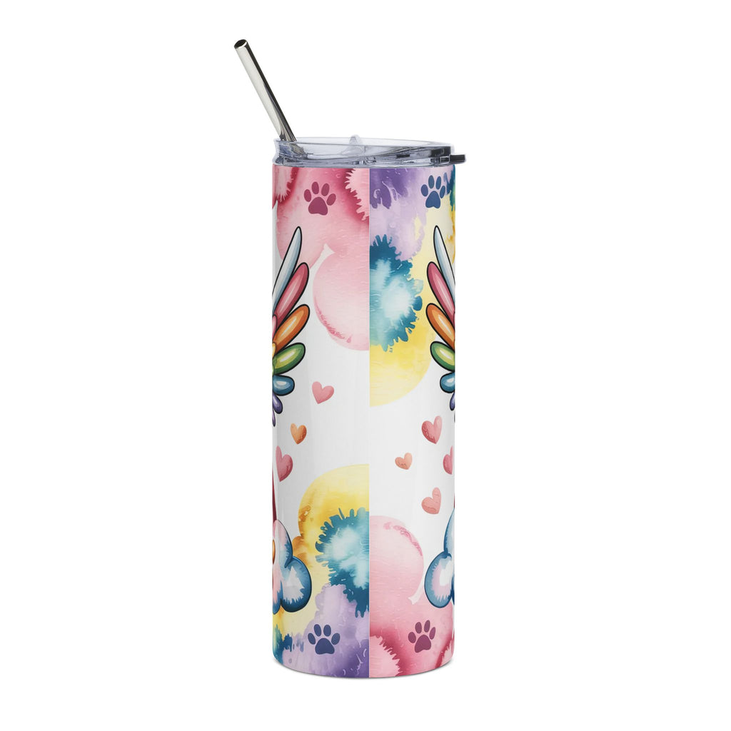 20oz Personalized Pet Memorial Stainless Steel Tumbler — “You Were My Favorite Hello and My Hardest Goodbye” Rainbow Paw Design