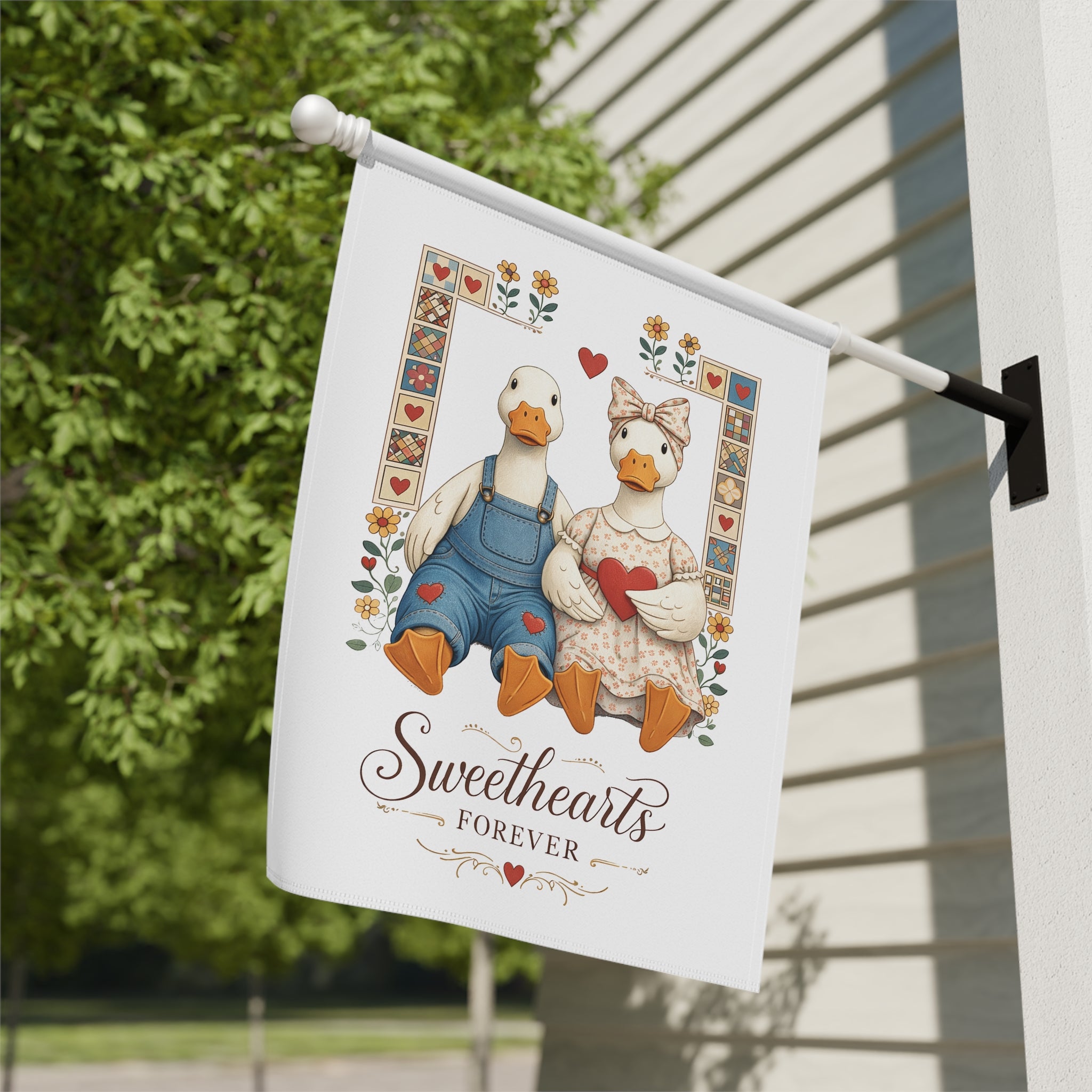 Garden Flag - "Sweethearts Forever" Duck Couple Decorative Banner