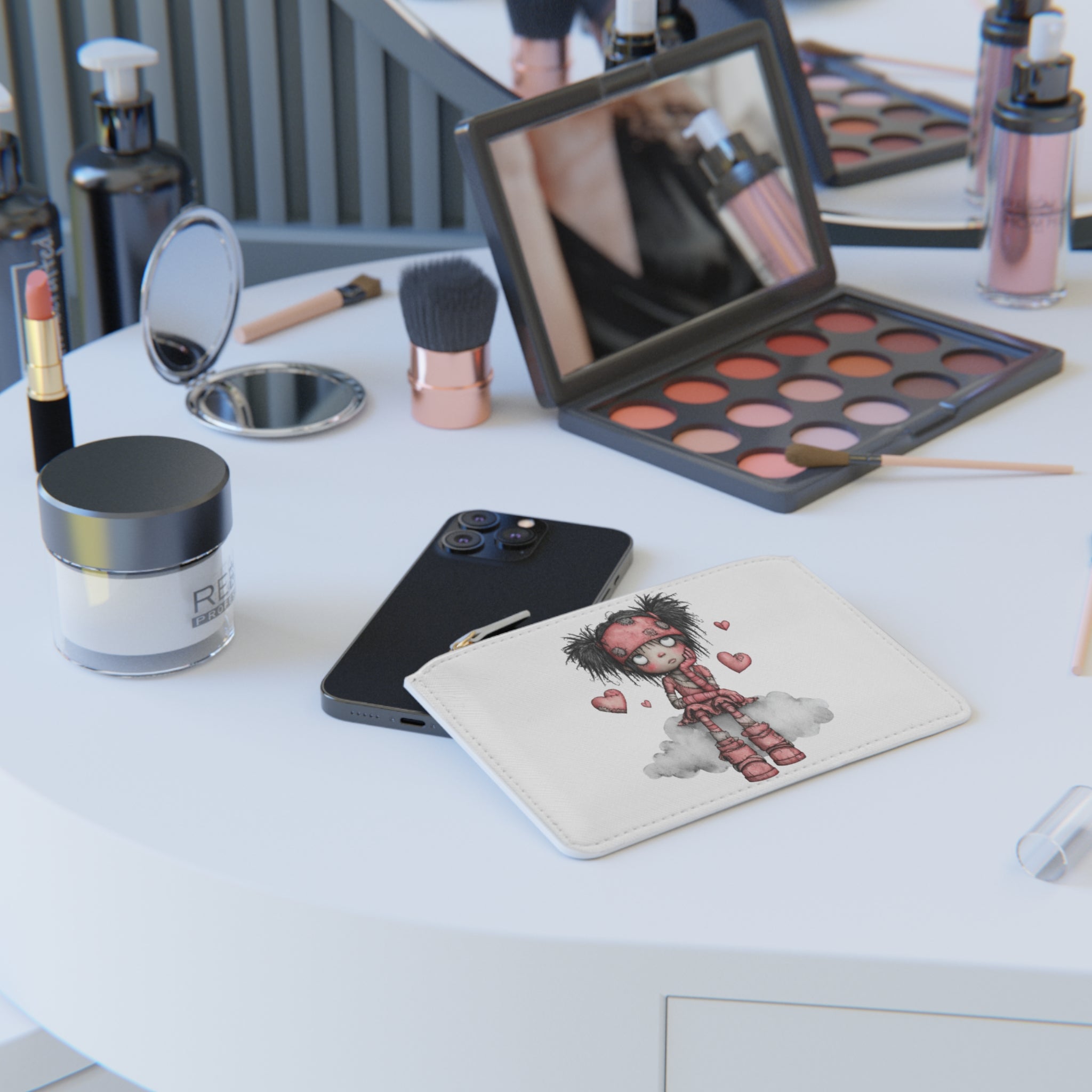 Mini Clutch Bag — Cute Girl Illustration & "Let Everything You Do Be Done With Love" Quote