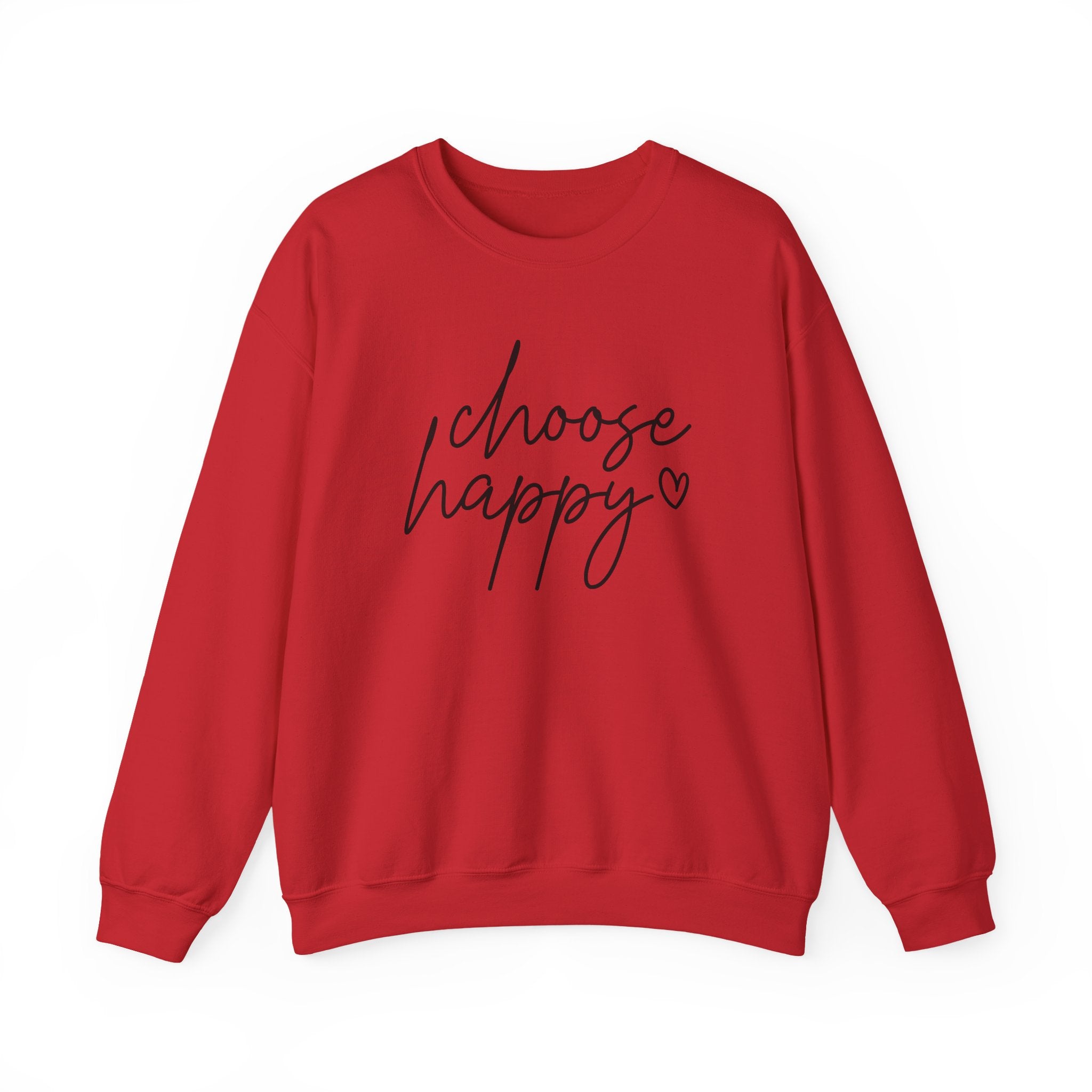 Choose Happy Crewneck Sweatshirt — Cozy Inspirational Pullover with Script Heart