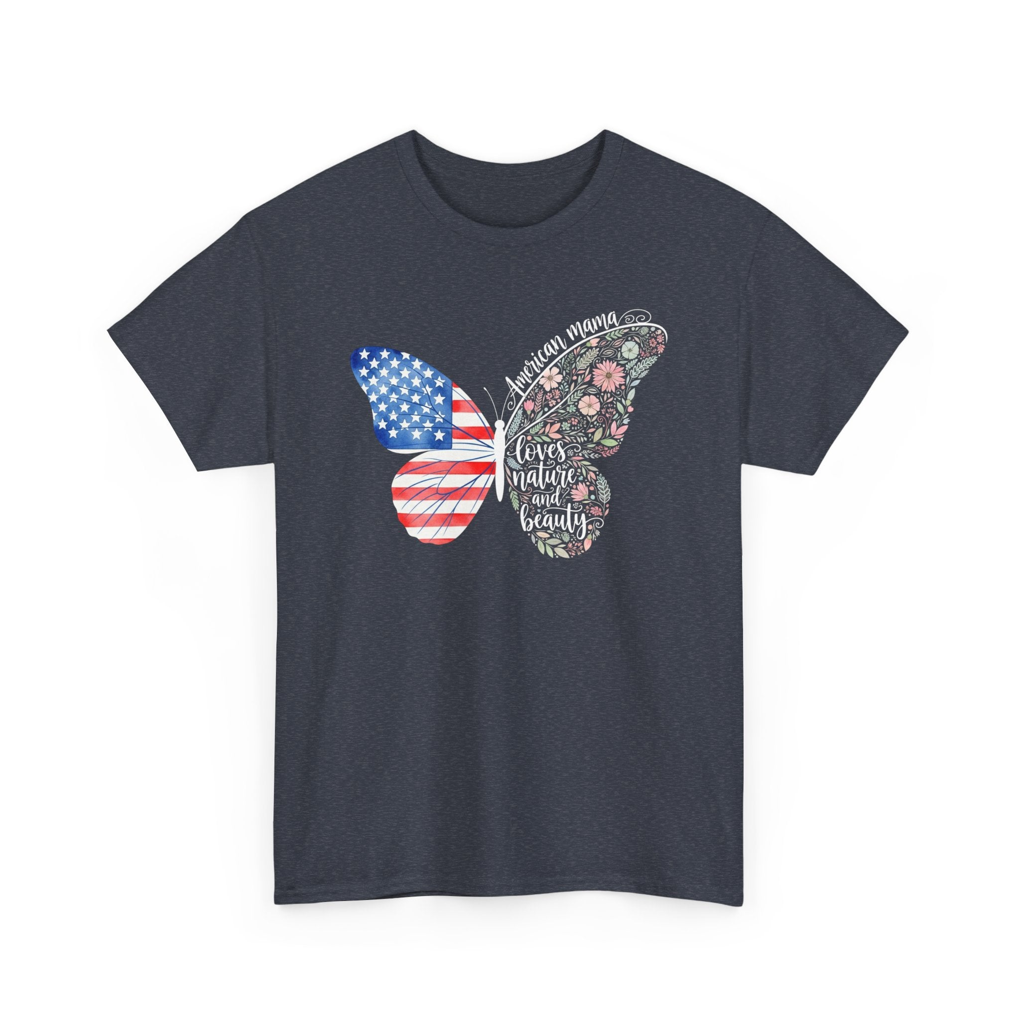 Butterfly Flag T-Shirt — American Mama Flag & Floral Wings Graphic Tee