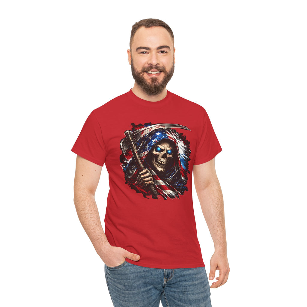 Skull Reaper T-Shirt — American Flag Grim Reaper Graphic Tee