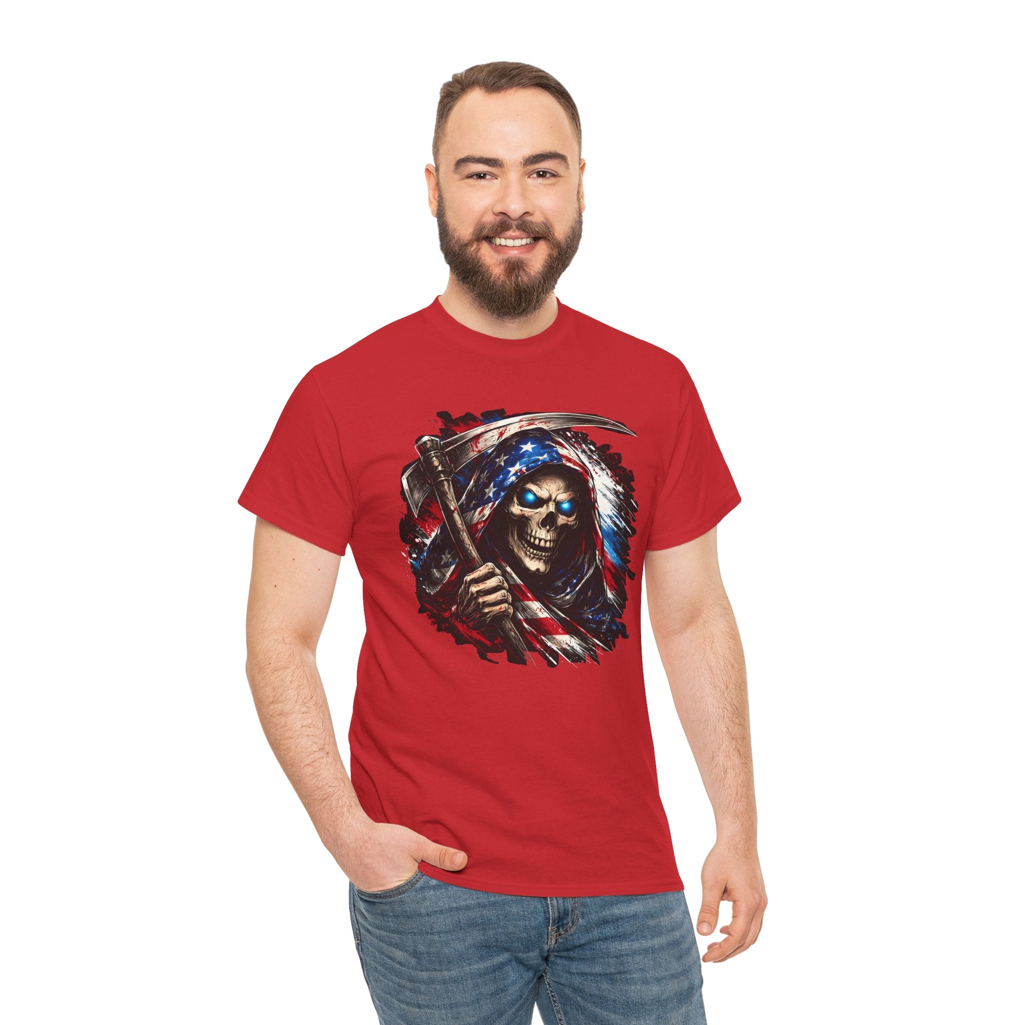 Skull Reaper T-Shirt — American Flag Grim Reaper Graphic Tee