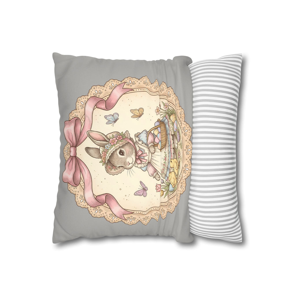 Easter Bunny Vintage Lace Faux Suede Pillowcase