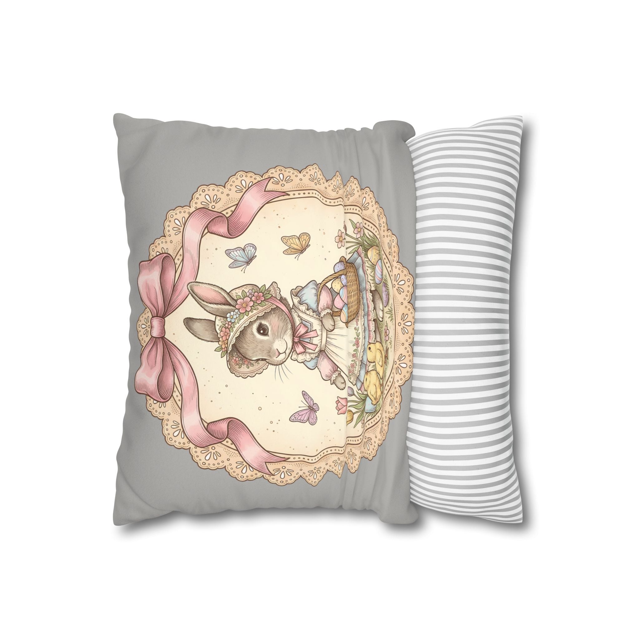 Easter Bunny Vintage Lace Faux Suede Pillowcase