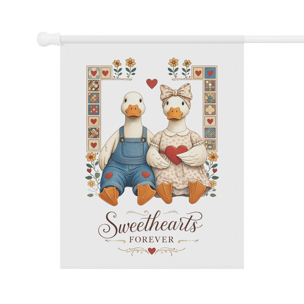 Garden Flag - "Sweethearts Forever" Duck Couple Decorative Banner