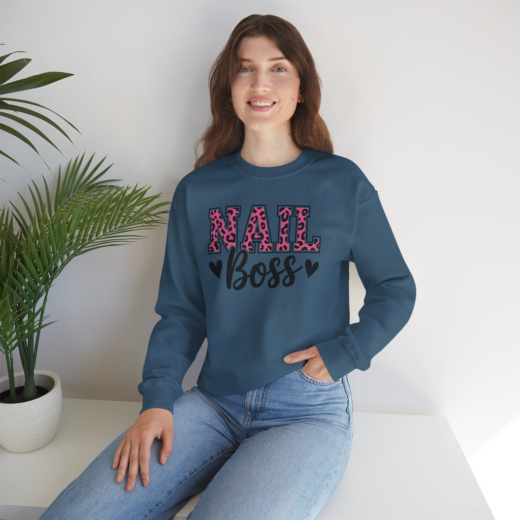 Nail Boss Crewneck Sweatshirt — Leopard Print Nail Tech