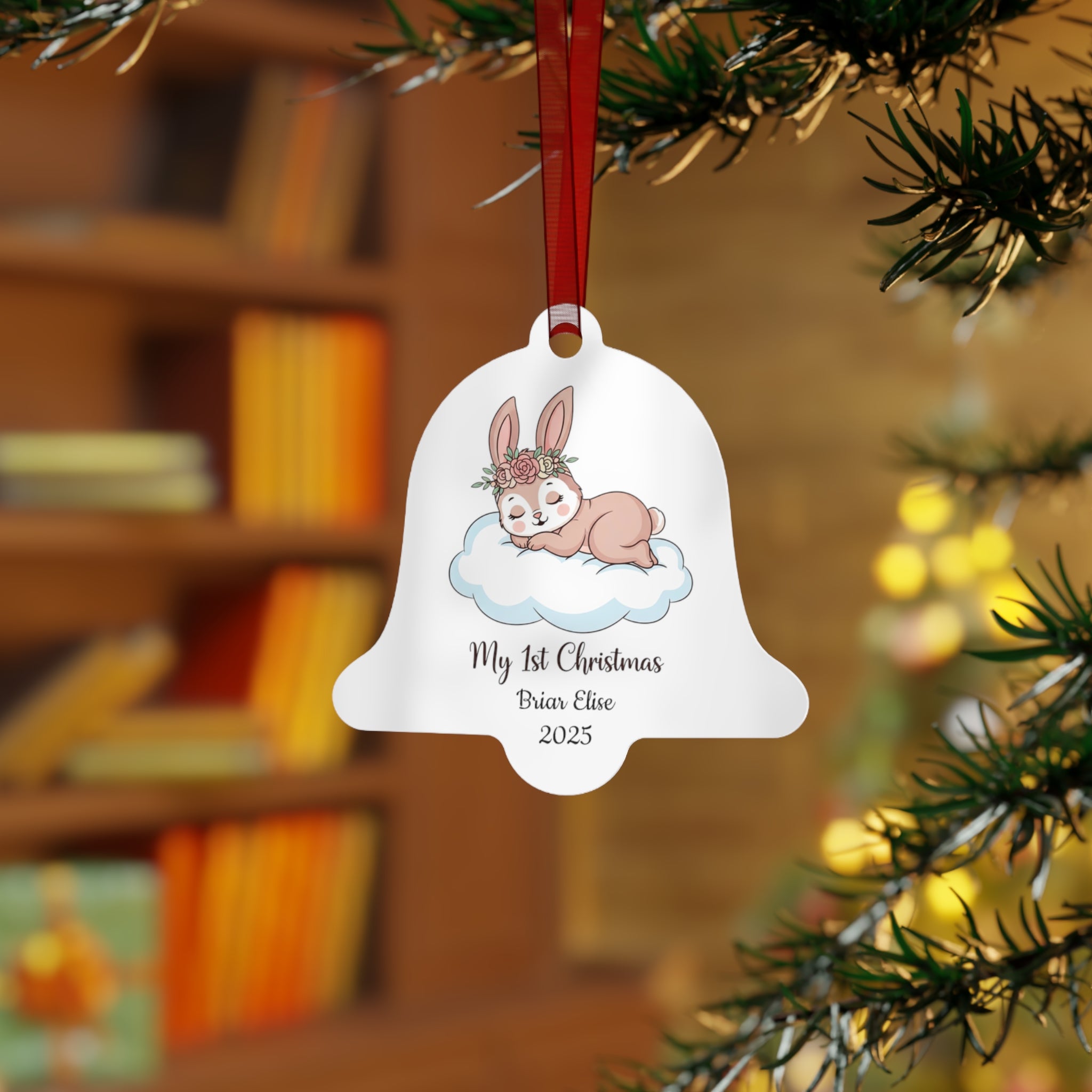 My 1st Christmas Bunny Bell Ornament — Personalized Baby Keepsake (Name & Year)