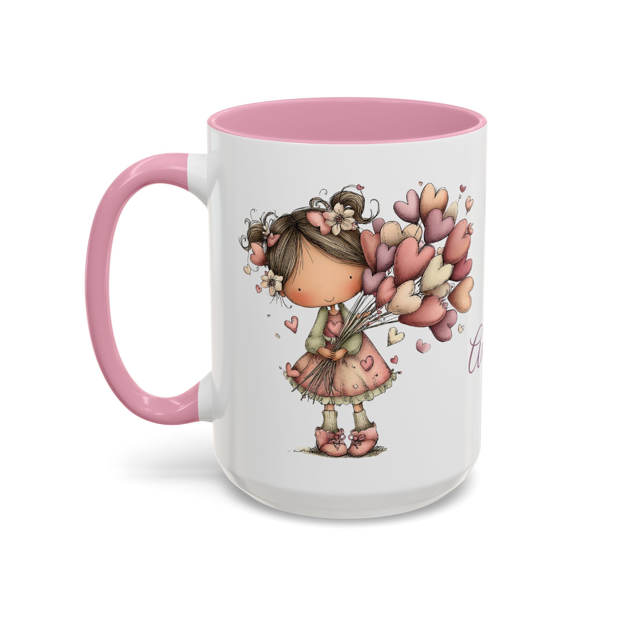 Personalized Heart Girl Mug — Cute Name Coffee Cup (11oz/15oz)