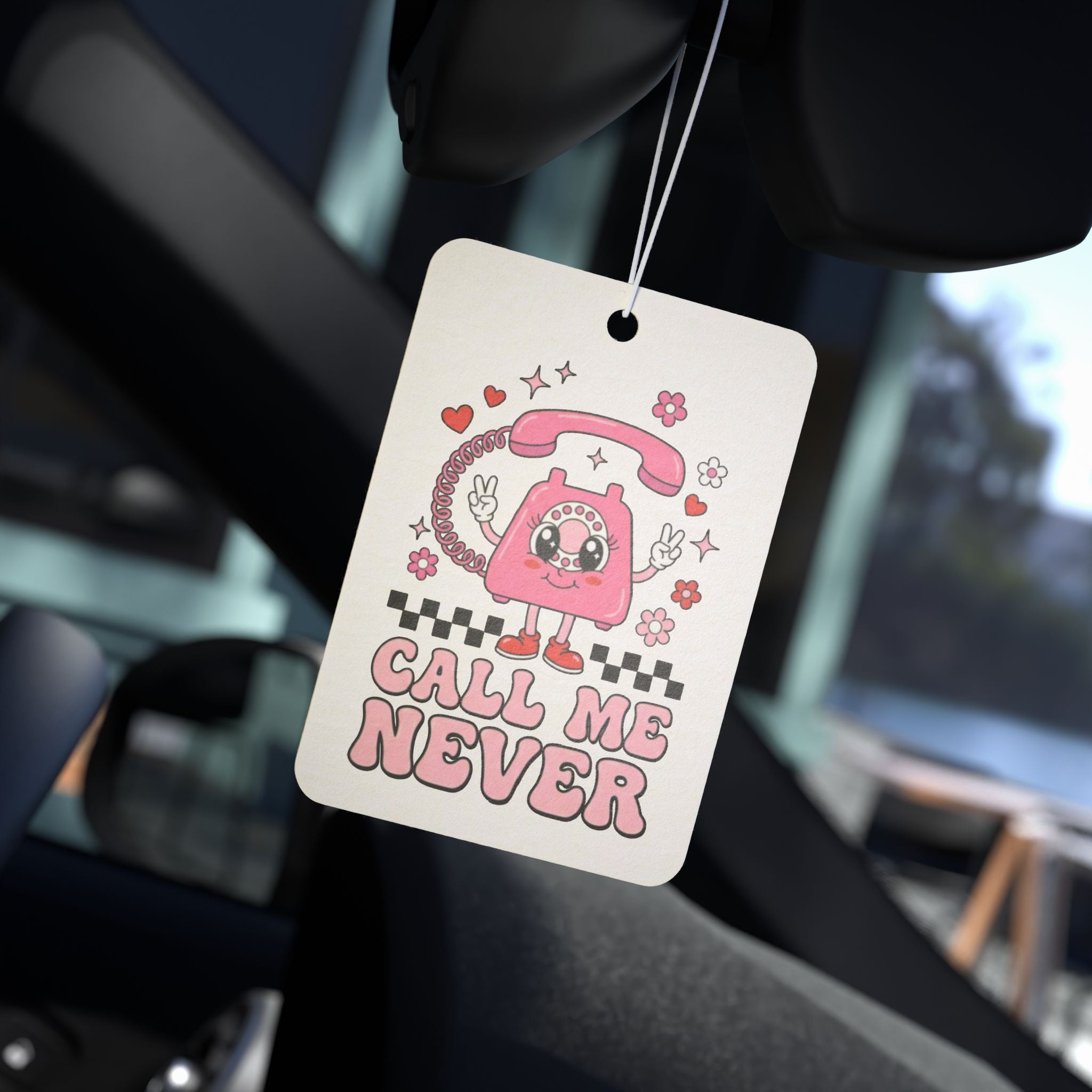 Call Me Never Car Air Freshener — Cute Retro Pink Phone Design