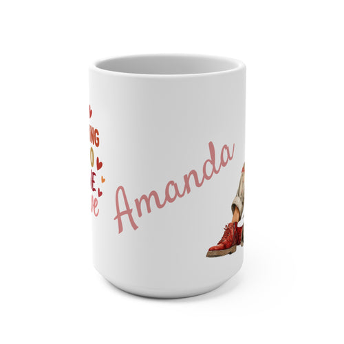 15oz Ceramic Mug — Cozy Girl Reading Design with Personalized Name
