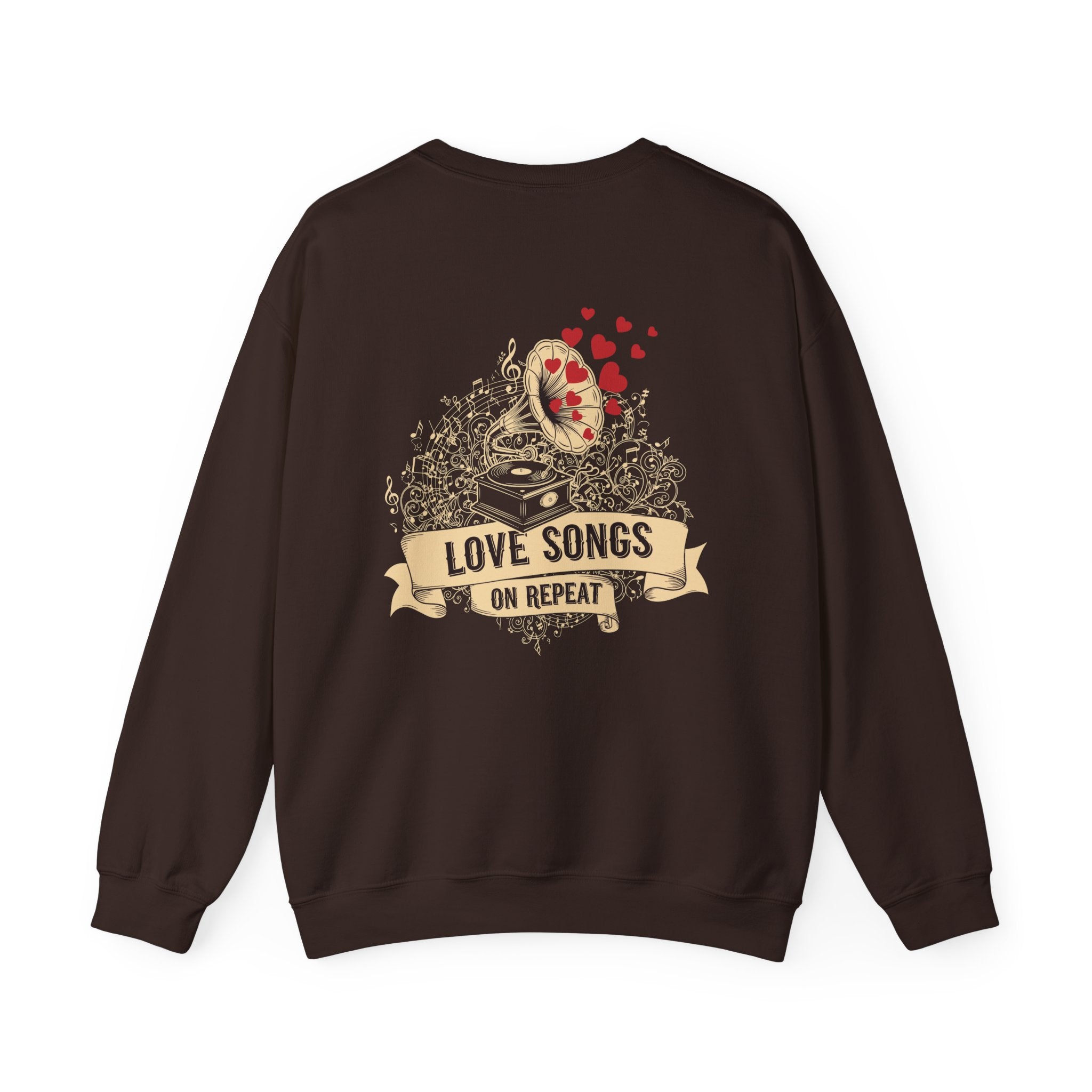 Love Songs Crewneck Sweatshirt — Vintage Gramophone "Love Songs on Repeat"