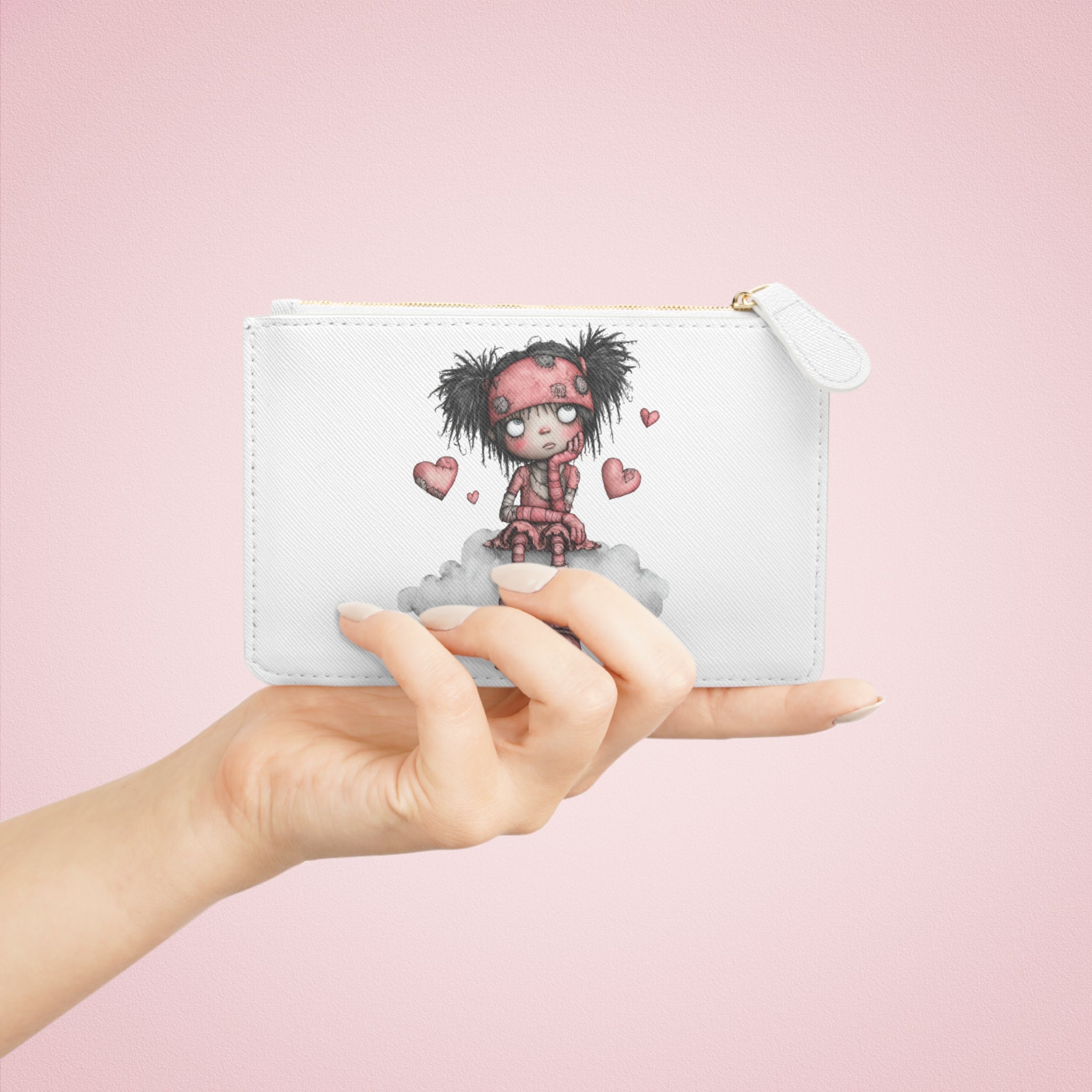 Mini Clutch Bag — Cute Girl Illustration & "Let Everything You Do Be Done With Love" Quote