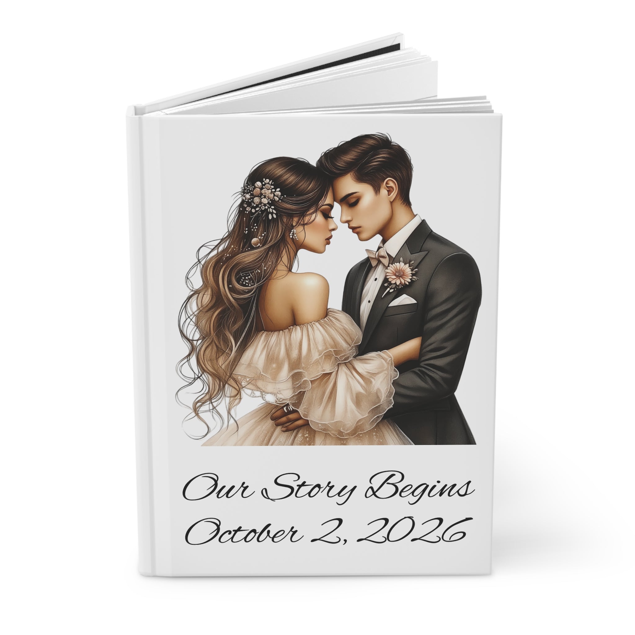 Wedding Keepsake Hardcover Journal — “Our Story Begins” Personalized Date