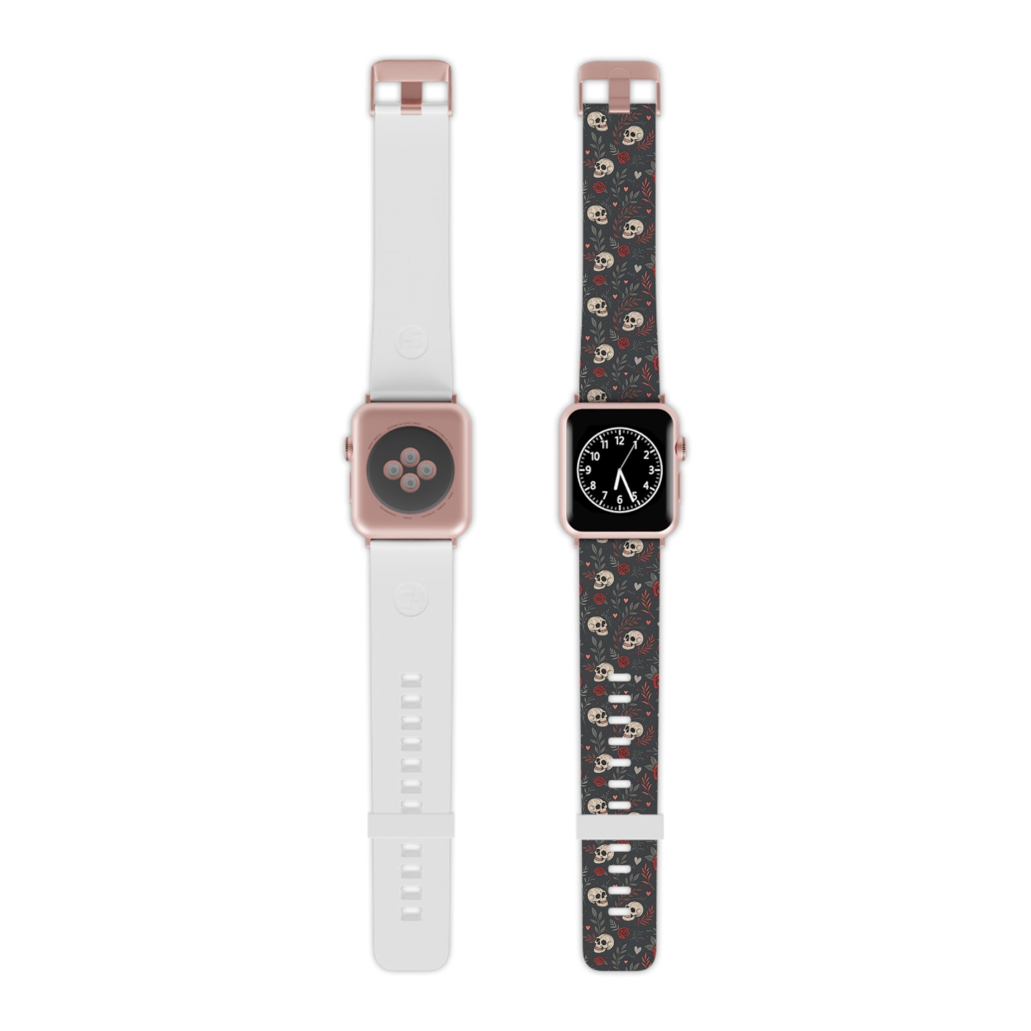 Skull & Roses Apple Watch Band — Gothic Floral Silicone Strap