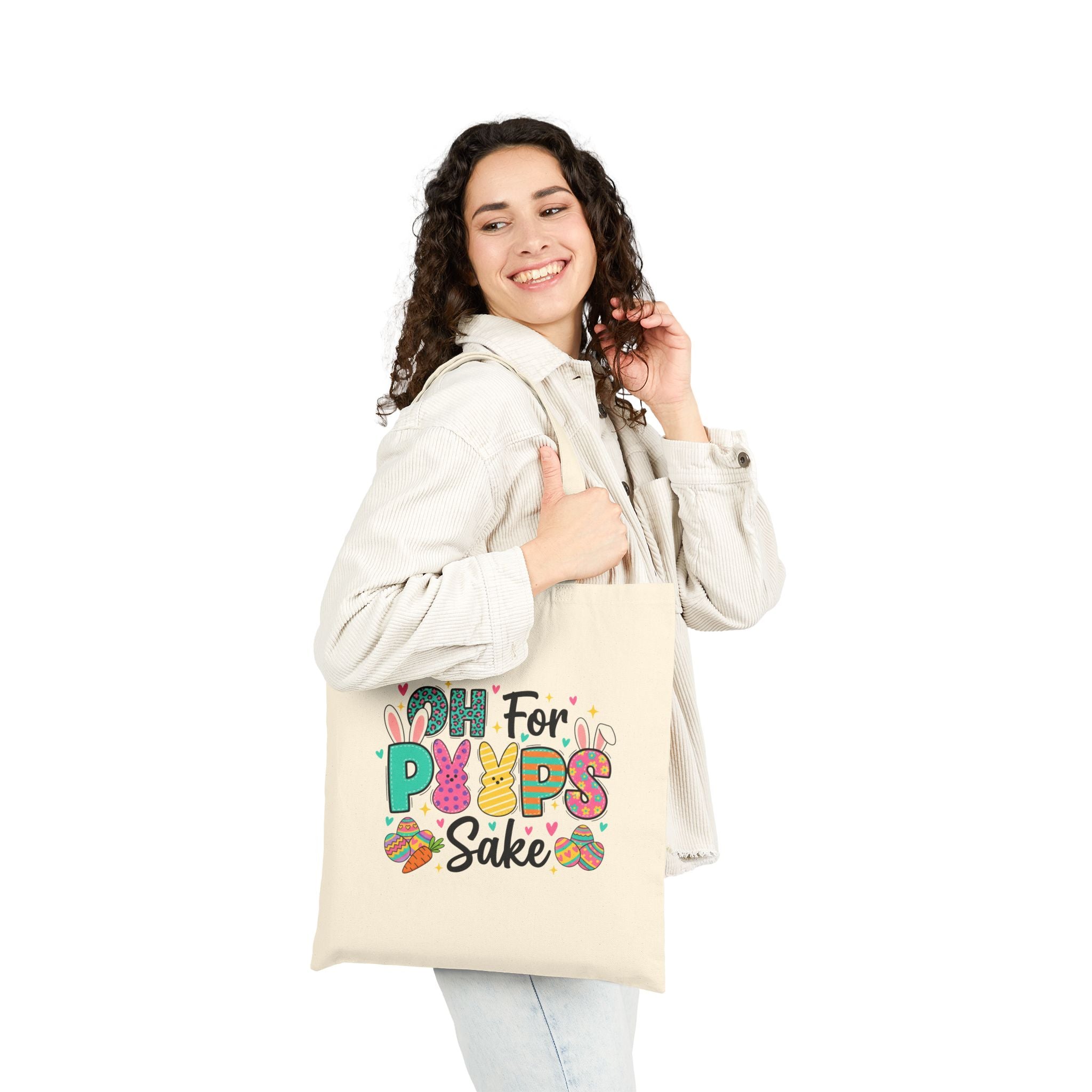 Easter Bunny Canvas Tote — "Oh For Peeps Sake" & Happy Easter Reusable Bag