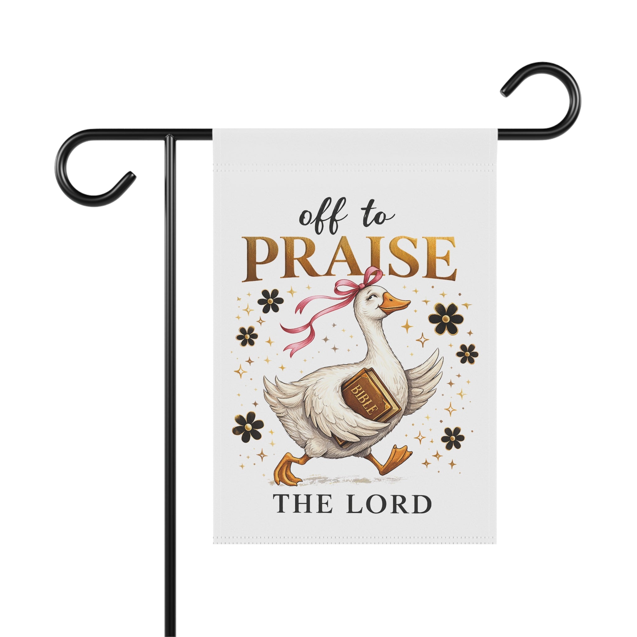 Religious Garden Flag — "Off to Praise the Lord" Duck Design